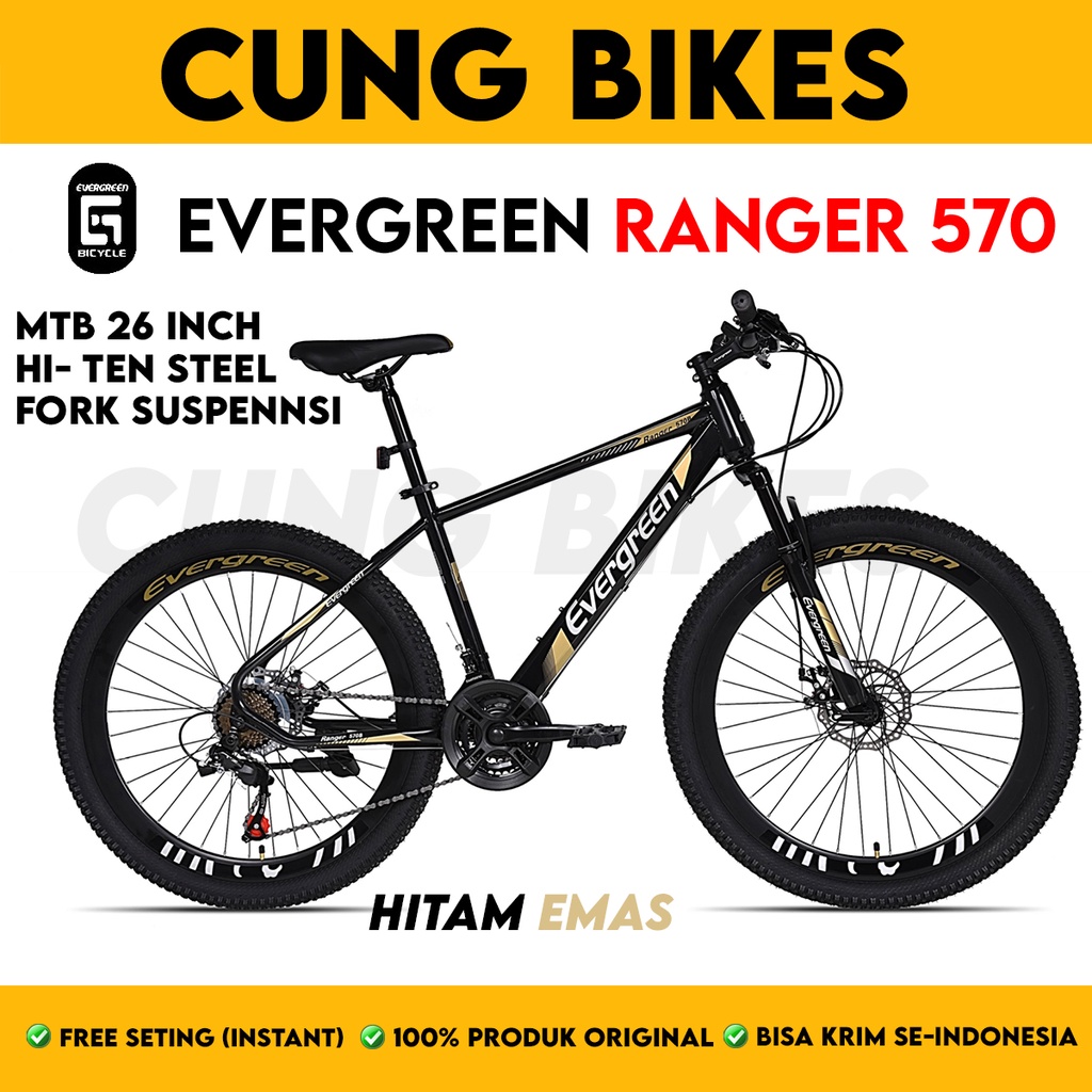 SEPEDA GUNUNG MTB 26 INCH EVERGREEN 570 21 SPEED VELG TINGGI DOuble disc brake