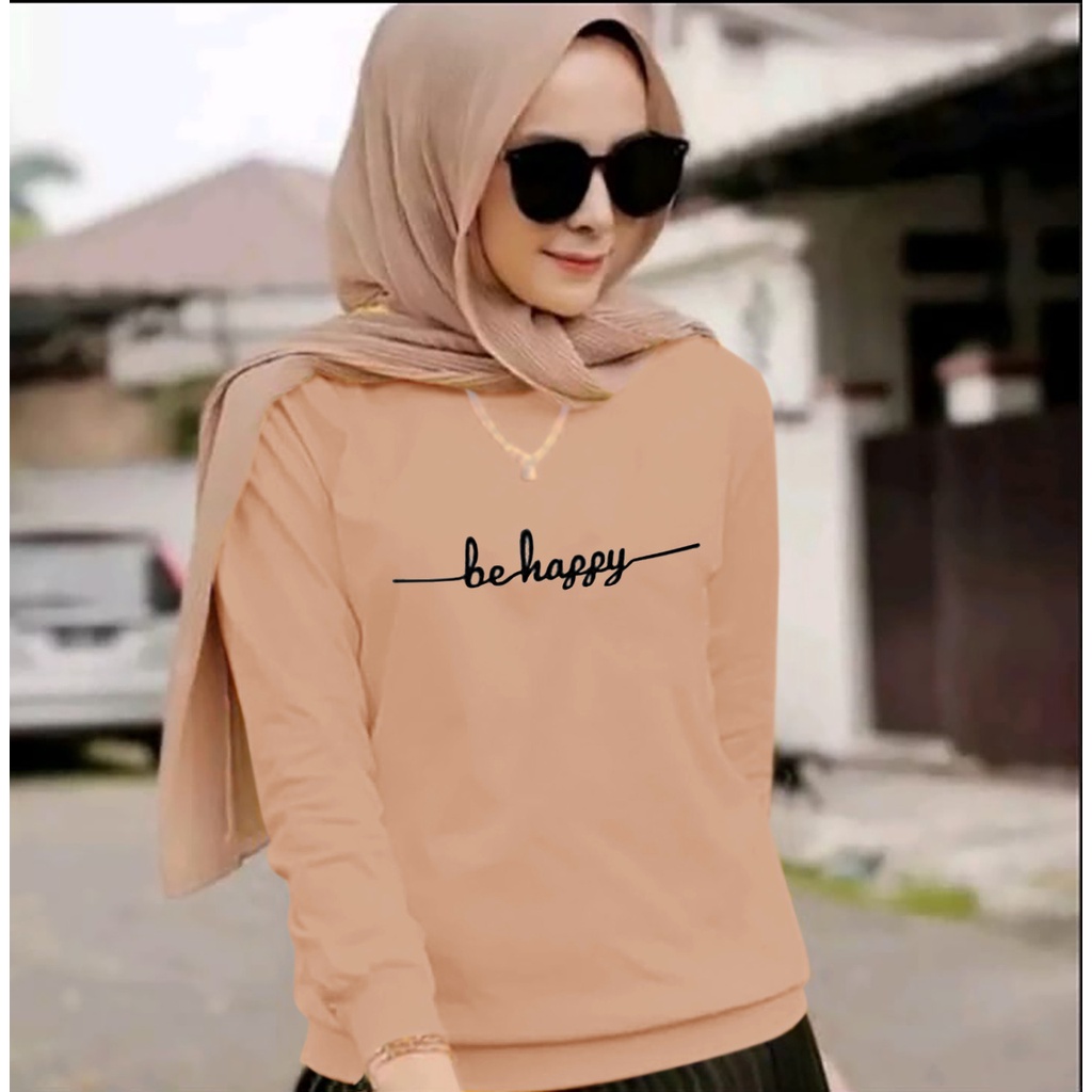 COLLECTION COOLS - BAJU BEHAPPY TRENDY ( S,M,L,XL,XXL) WANITA TERBARU-KAOS DISTRO KEREN CEWEK LENGAN PANJANG MASA KINI DAN TERLARIS