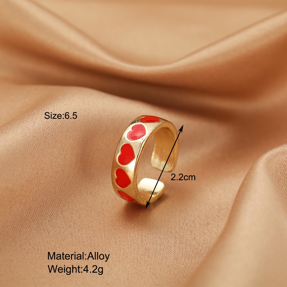 IFYOU Korean Fashion Gold Ring Colorful Heart-shaped Pattern Metal Finger Ring Women Jewelry Accessory