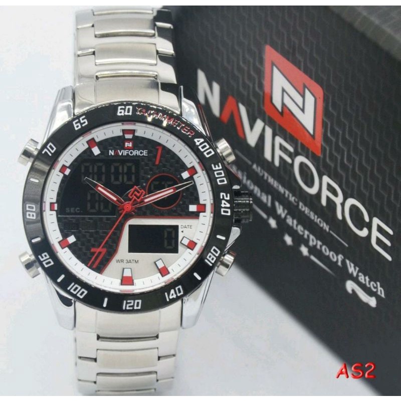 Jam Tangan Rantai Naviforce Jam Tangan Pria Stainliss Steel Pria Jam Outdoor Analog Digital