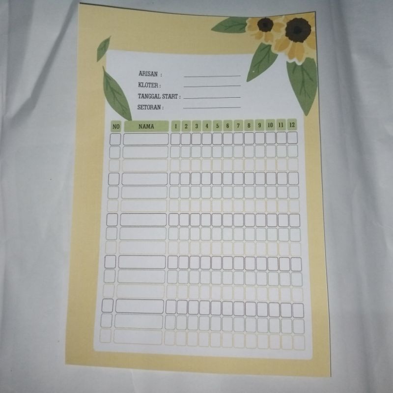 

loose leaf kertas isi binder buku arisan custom ukuran a5