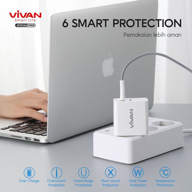 (VIVAN 30W) CHARGER DUAL USB PD 3.0 QUICK CHARGE 3A KABEL TYPE C USB CHARGE BLITZ By Vivan product