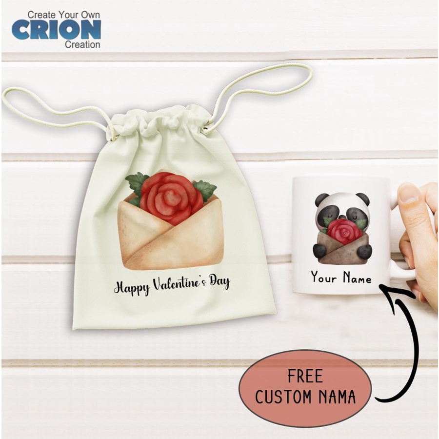 Mug Hampers Valentine - Panda Series - Bisa Custom Nama - By Crion