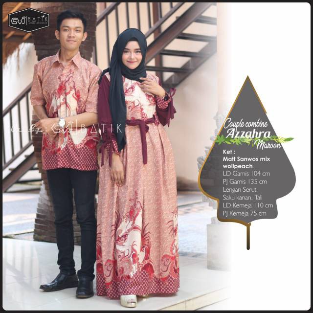 Gamis + Kemeja Azzahra Couple Ori SVJ Material Sanwosh Mix Wolpeach Premium