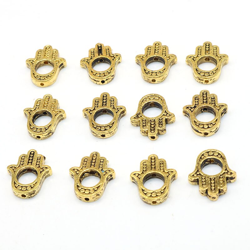 10Pcs Manik-Manik Spacer Bentuk Tangan Hamsa Mata Iblis Warna Silver Ukuran 16x13mm