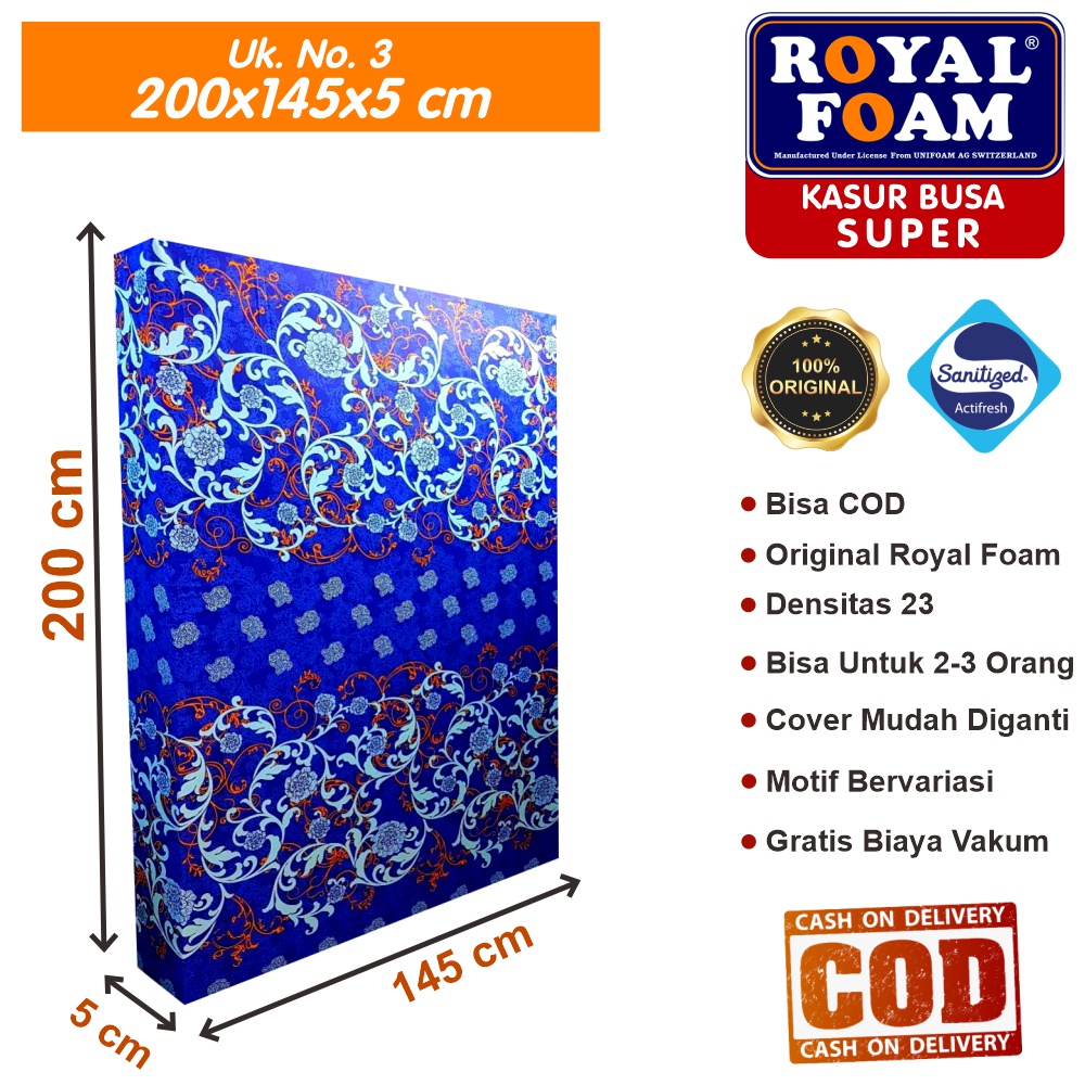 Kasur Busa Royal Foam Ukuran No 3 200x145x5 cm Tebal 5 cm D23 ORIGINAL