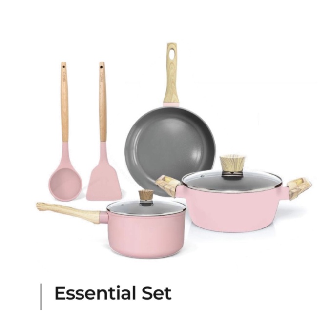 Cypruz PI-0924 Essential Pan Set Paket Panci Spatula Pink Ceramic