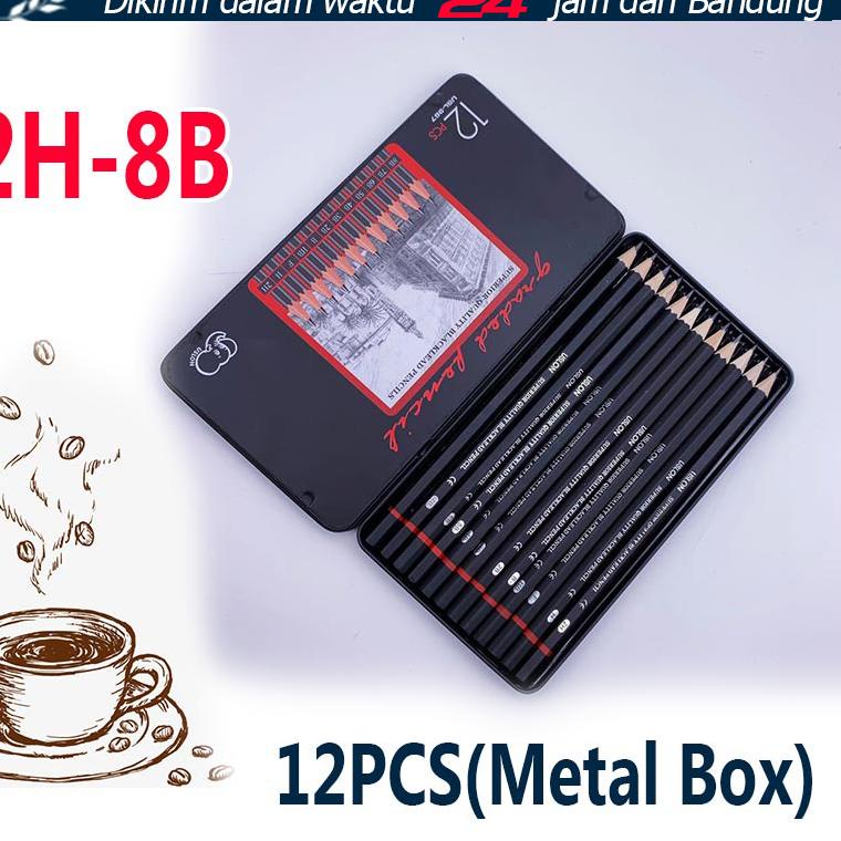 

(PROMO GZK80) isi 12 pcs Pensil gambar sketsa set lengkap 2H H F B HB 2B 3B 4B 5B 6B 7B 8B Charcoal Pencils Set ❀