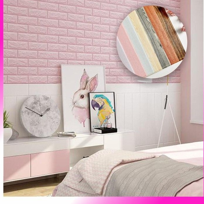 Agamstore  R187 Wallpaper Dinding Foam 3D Motif Batu Bata Ukuran 77x70 CM Dekorasi Kamar Rumah Murah