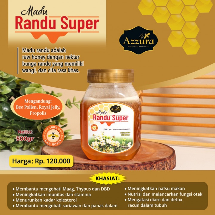 

Madu Randu Super Asli (500 gr) Alami Mengandung Berbagai Macam Nectar Kaya Akan Propolis Bee Pollen dan Royal Jelly