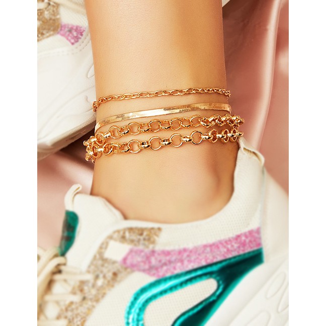 LRC Gelang Kaki Fashion Golden Chain Alloy Multilayer Anklet Set K09514