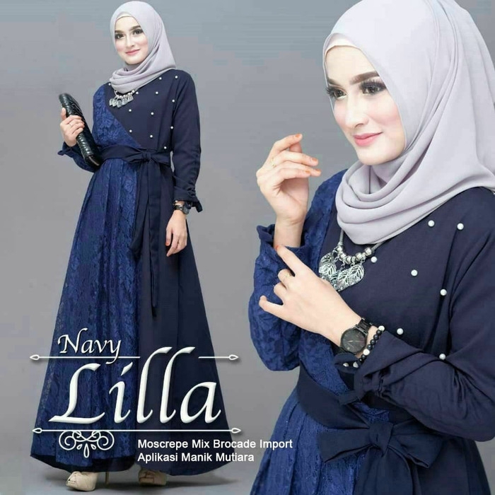 Gamis Brokat Lilla - Biru