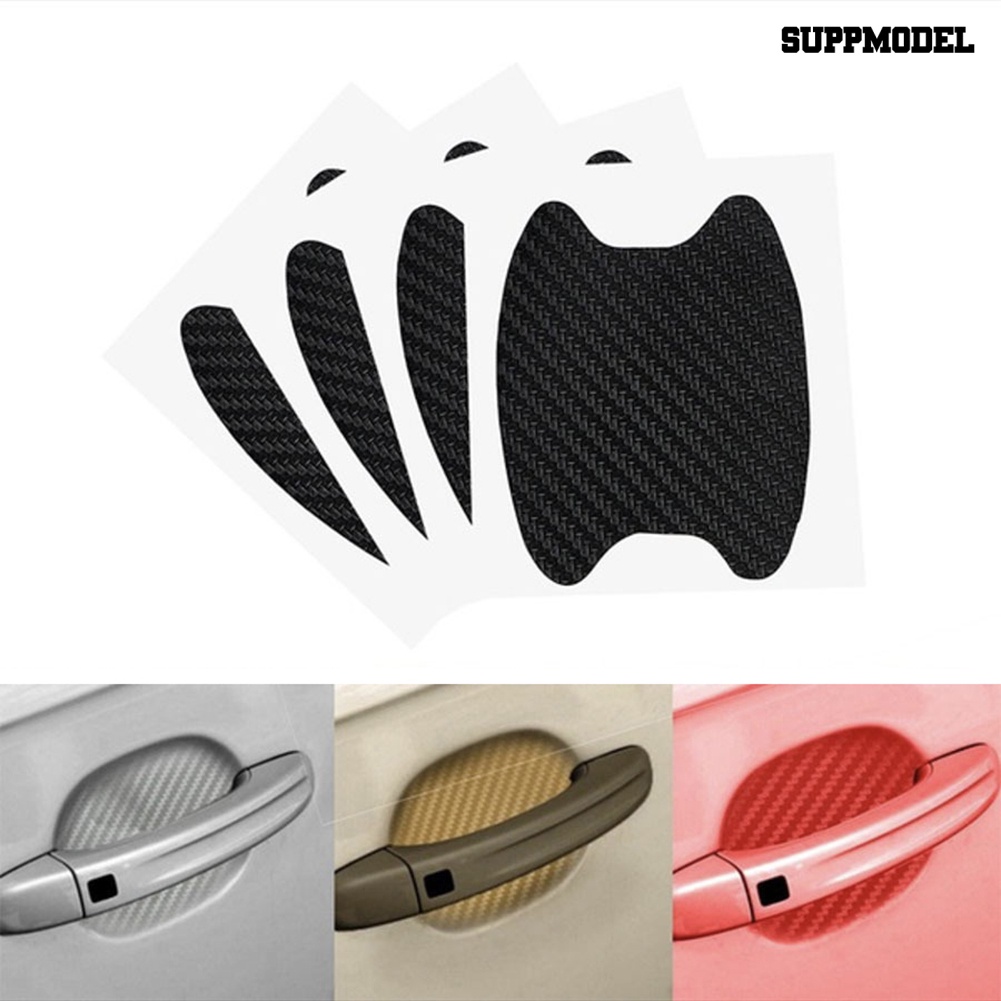 Car 4Pcs Stiker Cover Gagang Pintu Mobil Universal 4D Bahan Carbon Fiber Anti Gores