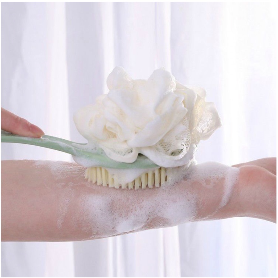 Sikat Badan Punggung 2 in 1 Body Bath Shower Puff Tongkat Sikat Mandi Spons Puff Gagang Panjang Sikat Halus