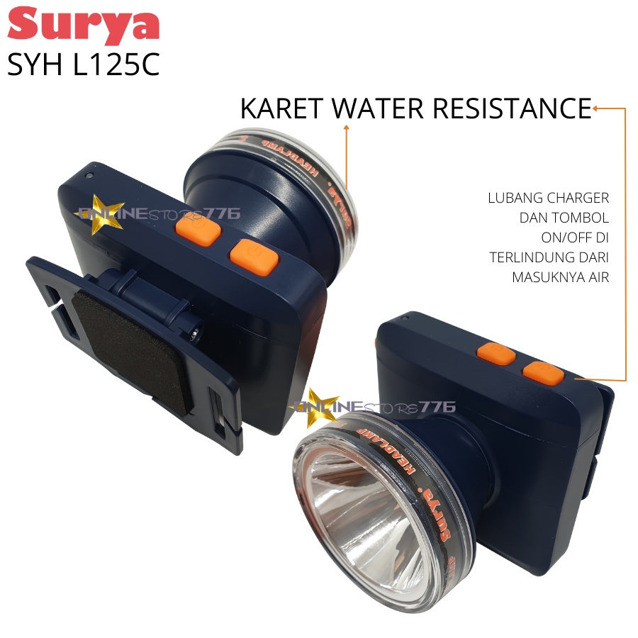 SENTER KEPALA / SENTER KEPALA SURYA SYH L125C / HEADLAMP SURYA SYH L125C / SENTER KEPALA RECHARGEABLE / SENTER KEPALA SURYA / CAHAYA PUTIH / 12WATT TAHAN 20 JAM