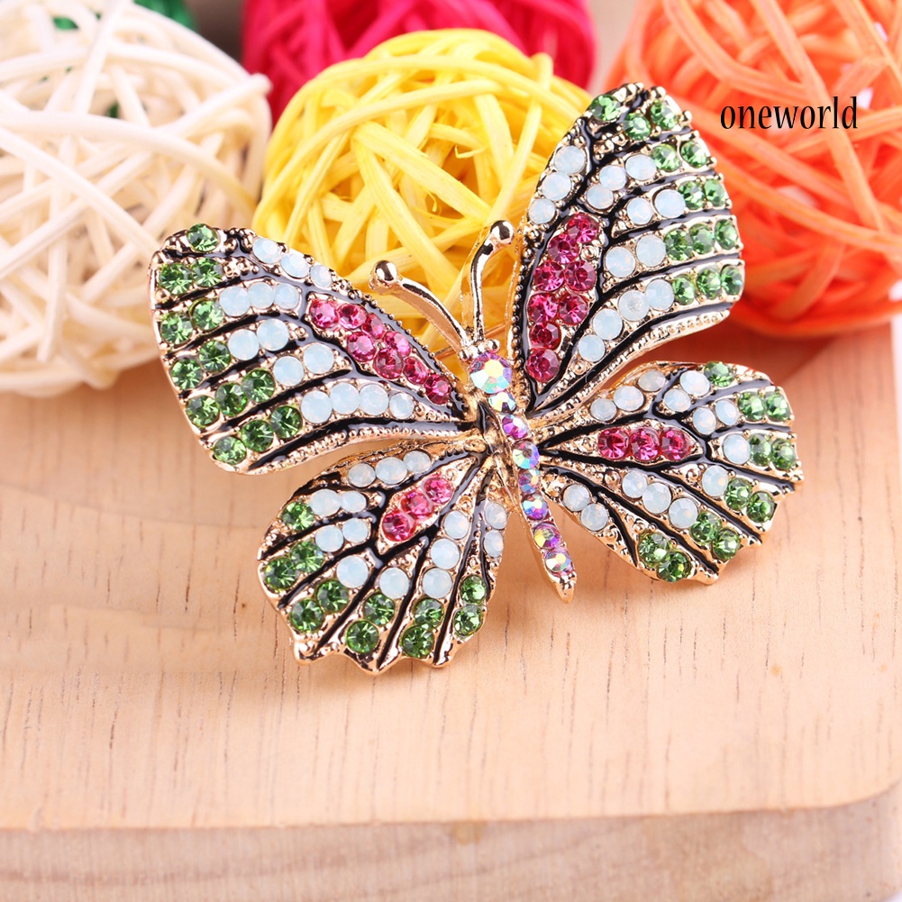 OW@ Colorful Butterfly Rhinestone Brooch Pin Wedding Bridal Scarf Collar Jewelry