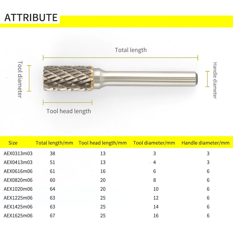 BINOAX Mata Bor Tungsten Carbide Rotary File Cylindrical Milling Cutter AEX0820m06 - GJ0107 - Silver