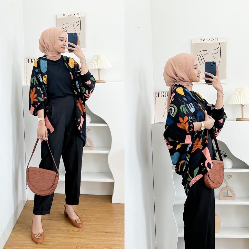 KIYOWO OUTER LENGAN BALON / OUTER KOREAN / OUTER KATUN RAYON VISCOSE MOTIF / OUTER WANITA / CARDIGAN MOTIF