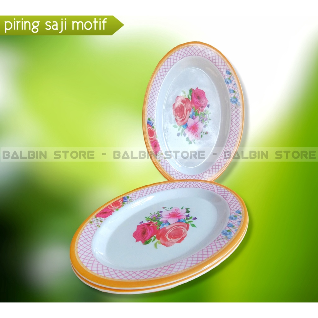 Balbin 3 pcs piring saji melamin - piring oval melamine motif - piring lonjong - piring lodor - piring lauk - piring melanin tebal sni