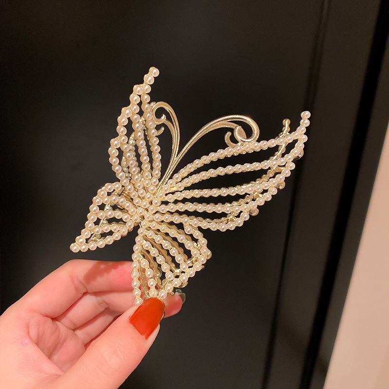 Butterfly Jepit Rambut Bentuk Kupu-Kupu Bahan Metal Aksen Mutiara Untuk Wanita