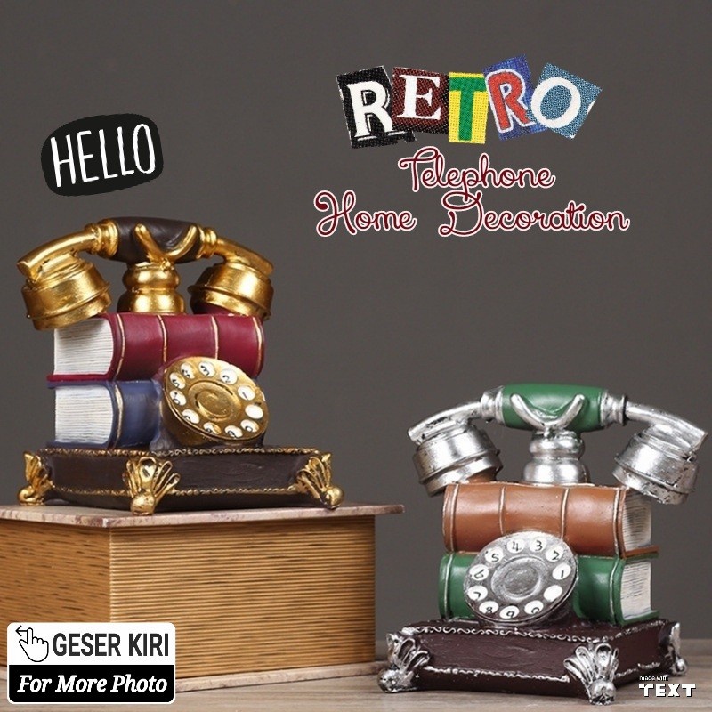TBI Retro Style Telephone Home Decoration Hiasan Rumah Telephone Dering - Merah Biru