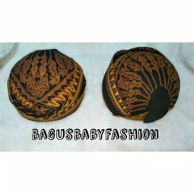 BLANGKON DEWASA ADAT JAWA SOLO MOTIF GAGRAK COKLAT HITAM