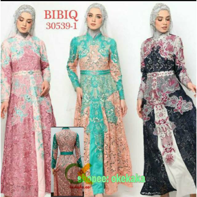 Baju Gamis Pesta Mewah Bibiq 30539-1 Bibiq Fashion Maxidress Baju Muslim Brokat Bahan Satin mix Bruk
