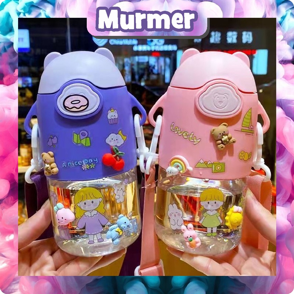 MurmerOfficial Botol Minum Anak Air 600ml Botol Minum Anak Lucu Motif Karakter Beruang Imut dengan Sedotan R746