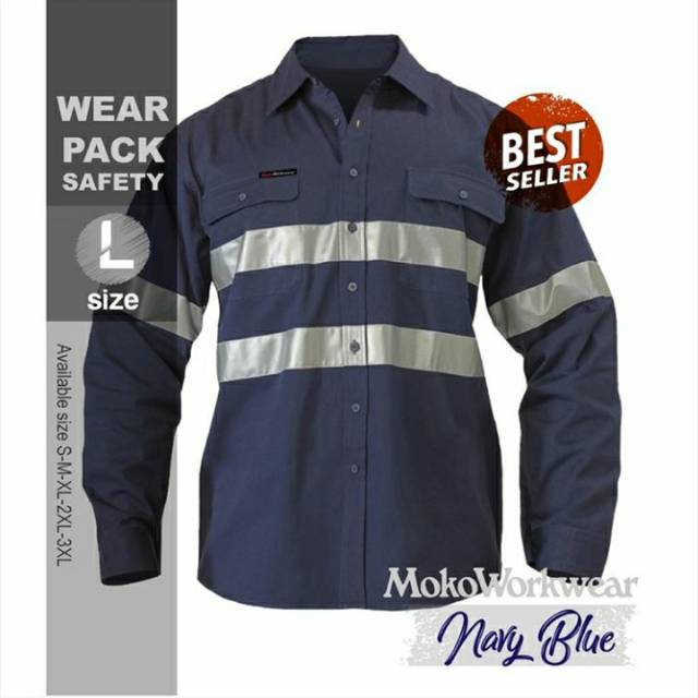 PAKAIAN TAMBANG / KEMEJA WERPACK PROYEK / BAJU SAFETY KERJA PRIA WANITA MOKOWORKWEAR BIRU DONGKER