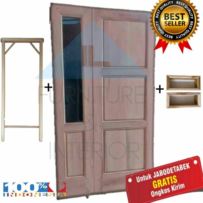 Set Kusen Daun Pintu 2 Kupu Kayu Kamper Minimalis Panel Rumah Utama