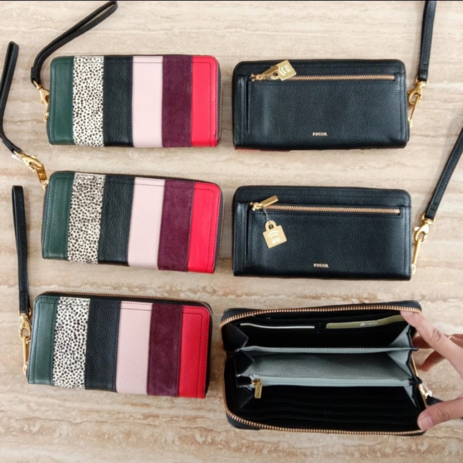 Dompet Fossil Logan Zip Clutch Black Patchwork RFID