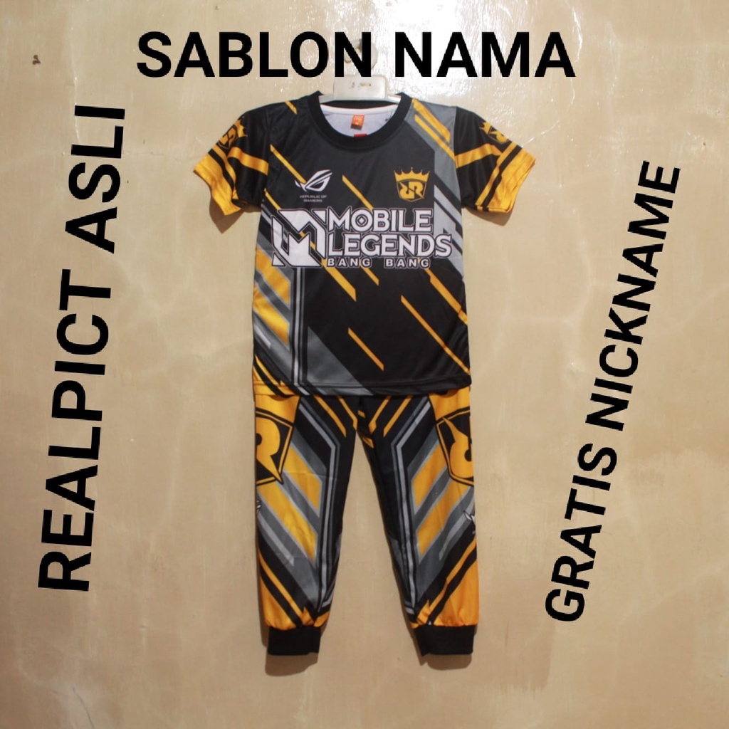 setelan jersey gaming mobile legend rrq lengan pendek celana panjang size 10-20