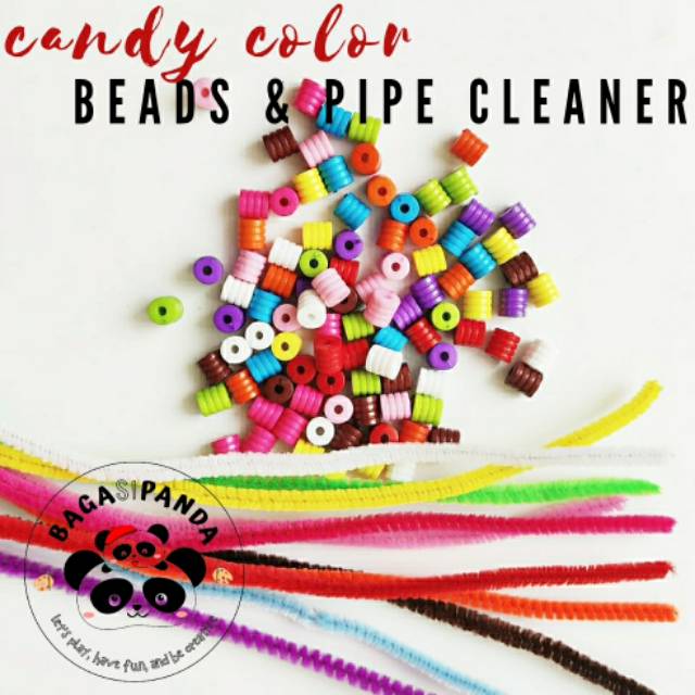 Meronce / Color Sorting Candy Color Beads & Pipe Cleaner / Kawat Bulu