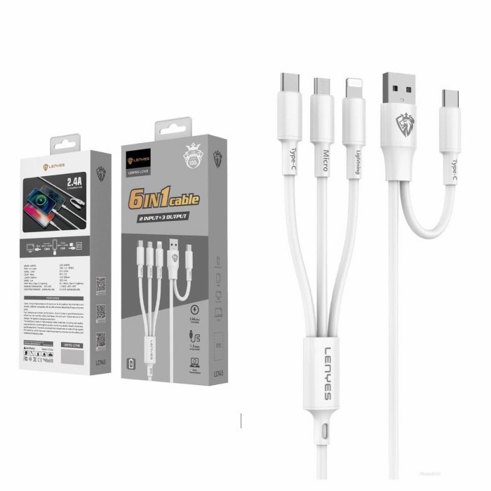 Kabel Data Lenyes 6in1 LC945 Multi Fungsi ( 2 input 3 output ) Grosir