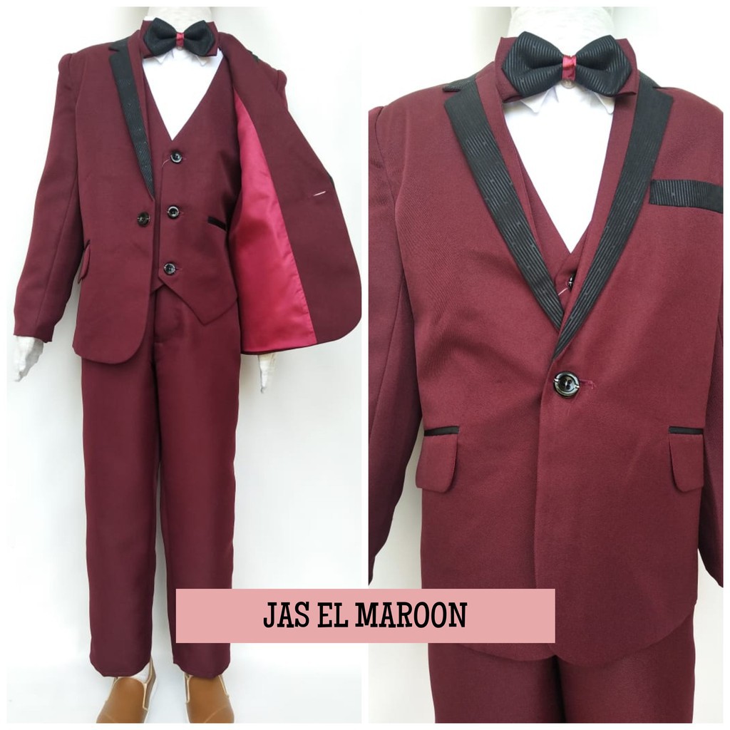 Setelan Jas Anak Premium MERAH MARUN 8in1 Usia 2 - 10 Tahun - Setelan Pesta Jas Anak Tuxedo LENGKAP