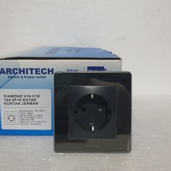 ☪ Stopkontak / Stop Kontak Architech Diamond Hitam V16-C18 2P+E 16A ☚