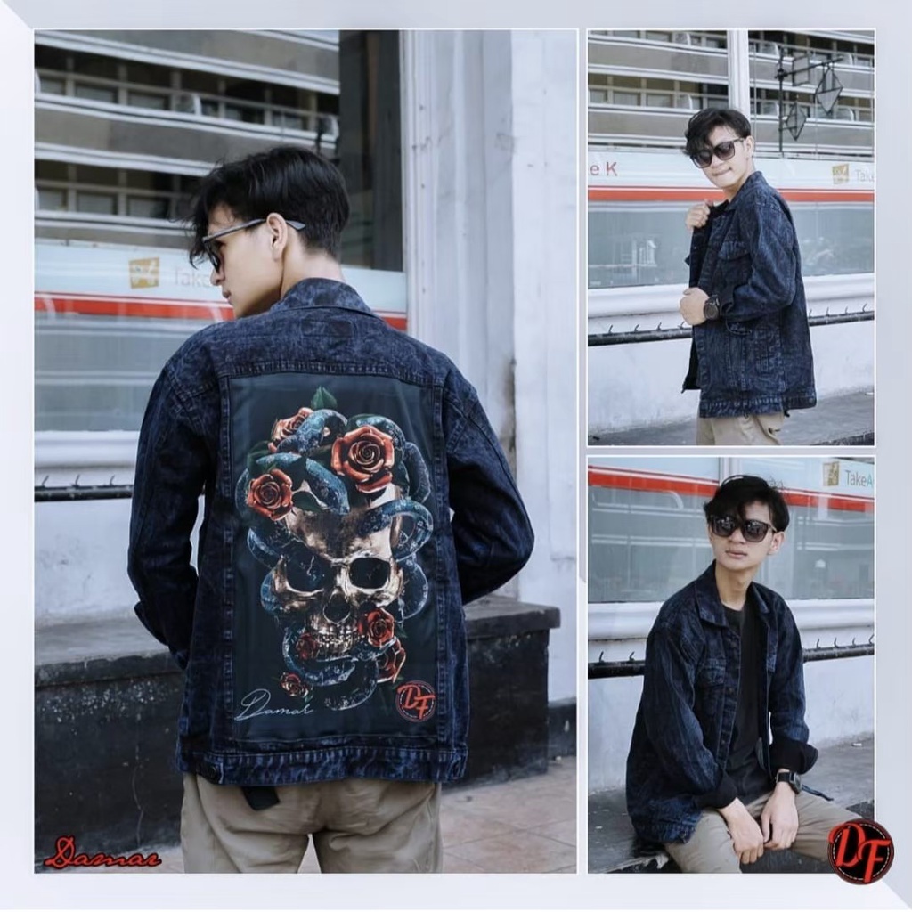 Jaket jeans printing gambar jaket levis sandwash pria Terlaris