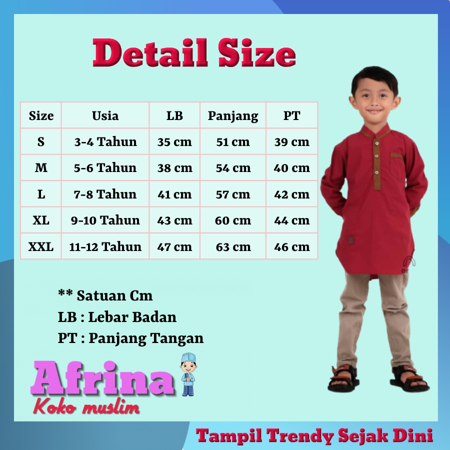 Baju koko kurta pakistan anak laki laki lengan panjang  ARRA Seri AL Qarni umur 3-12 th bahan oxford