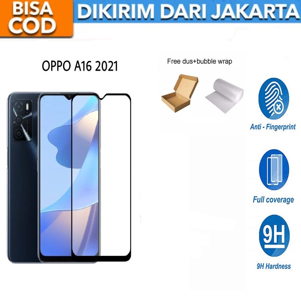 Tempered Glass Oppo A16 2021 Full Cover/Full Screen Screen Protector Anti Gores