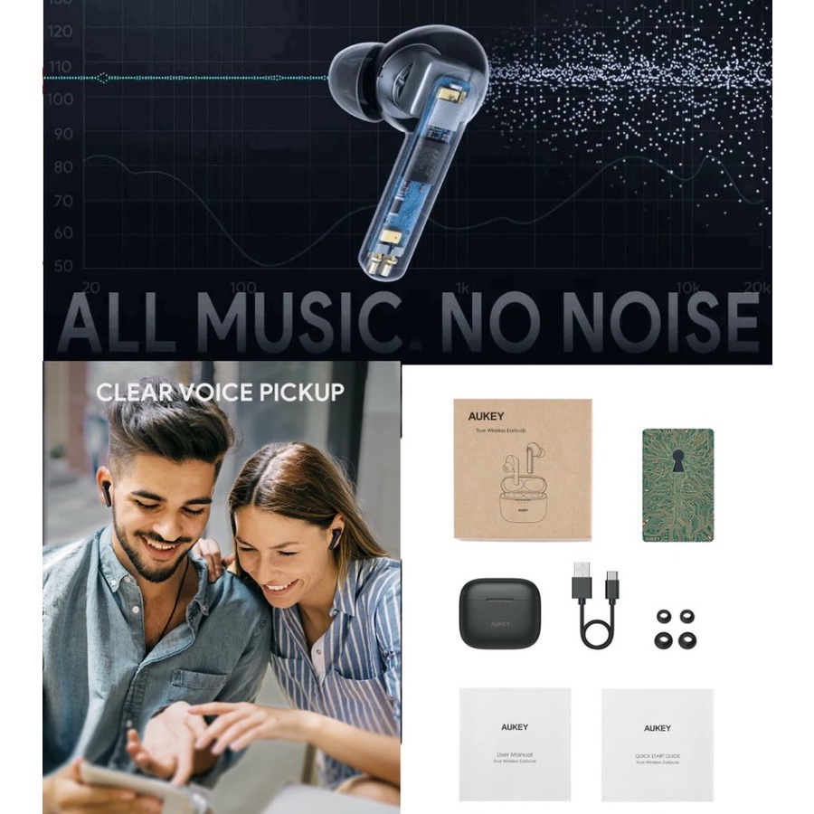 True ANC TWS Aukey EP-N5 Bluetooth Headset Built-in 4 Mic Clear Call