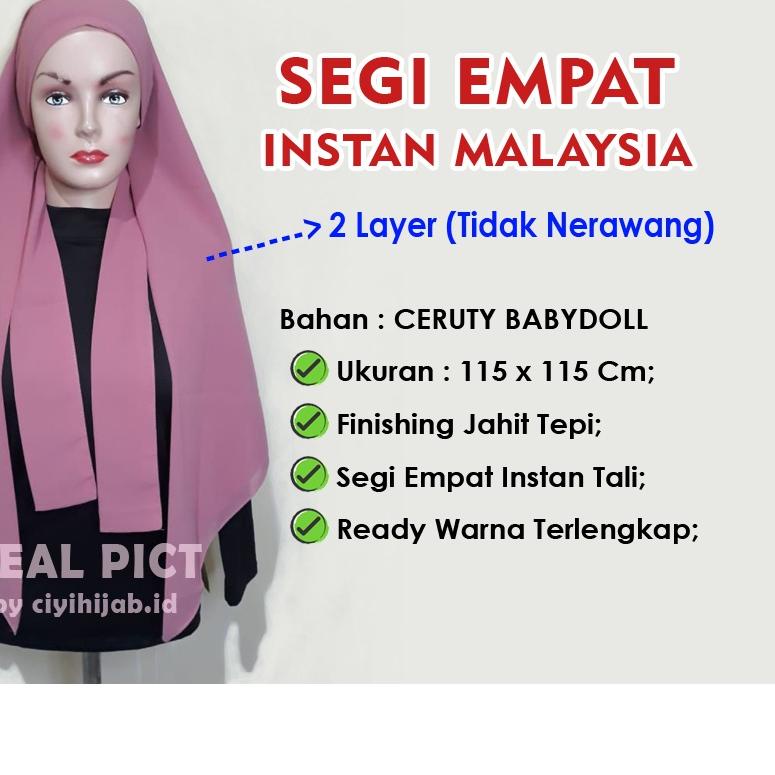 Kekinian Segi Empat Instan Malaysia Melayu Malay Ikat Tali Ceruty BabyDoll Premium Segiempat Segi Ti