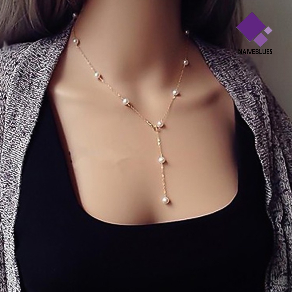 Kalung Rantai Klavikula Dengan Liontin Mutiara Tiruan Untuk Hadiah Valentine Wanita