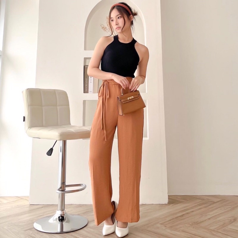 LAZA TIE RIBBON CULLOTES KOREA LONG PANTS / CELANA KULOT WANITA PREMIUM / CELANA KERJA PANJANG FORMAL LILAC , SAGE GREEN WANITA - HADIAH ATAU KADO ULTAH CEWEK