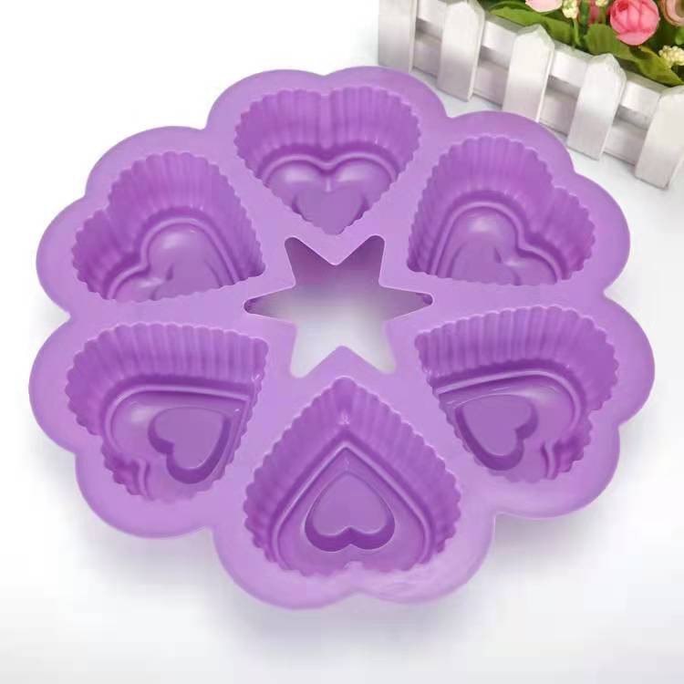 Loyang Kue Silicone Puding Cetakan Bolu Silikon Tahan Panas Heart 6 Cup