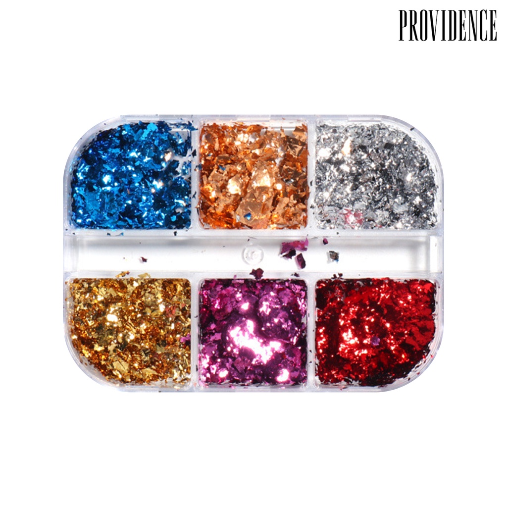 Providence 6 Grids/Box Manicure Foil Decal Creative Adorable Shiny Texture Nail Ornament Stickers Particles Foil for Personal Use