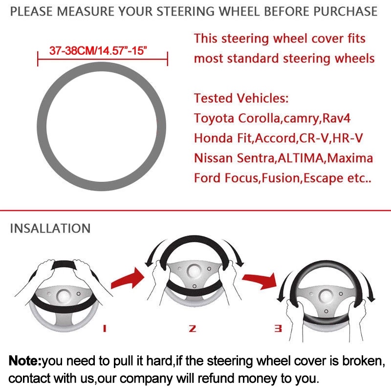 Sarung Setir Mobil/Cover Stir Mobil/Carbon Fiber Leather Steering Wheel Cover/Penutup Roda Kemudi Kulit/Penutup Roda Kemudi Fiber Karbon