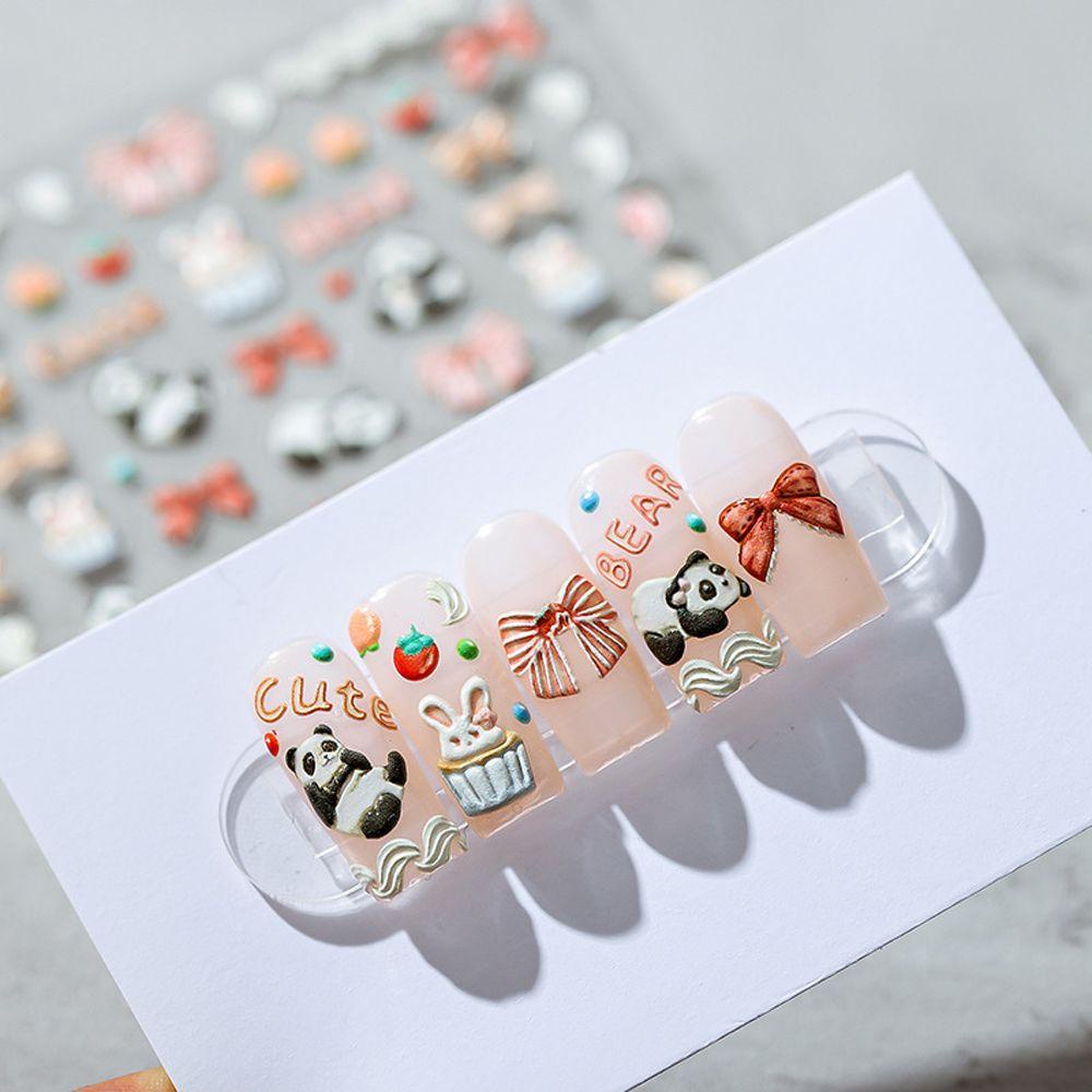 Mxbeauty Kartun Stiker Kuku Wanita Lucu Hewan Kelinci Panda Perekat Diri DIY Nail Art Dekorasi