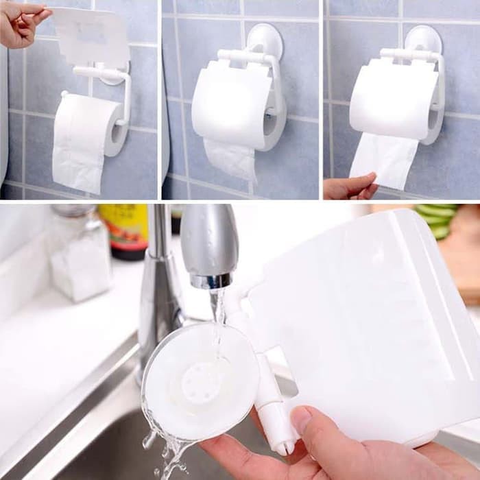 Toilet Roll Holder With Suction Vacum Tanpa Paku Tempat Tissue Gulung