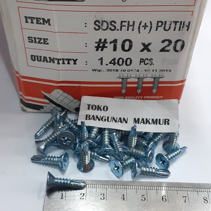 Skrup SDS 10x20 FH Sekrup Roofing Kalsiboard Putih