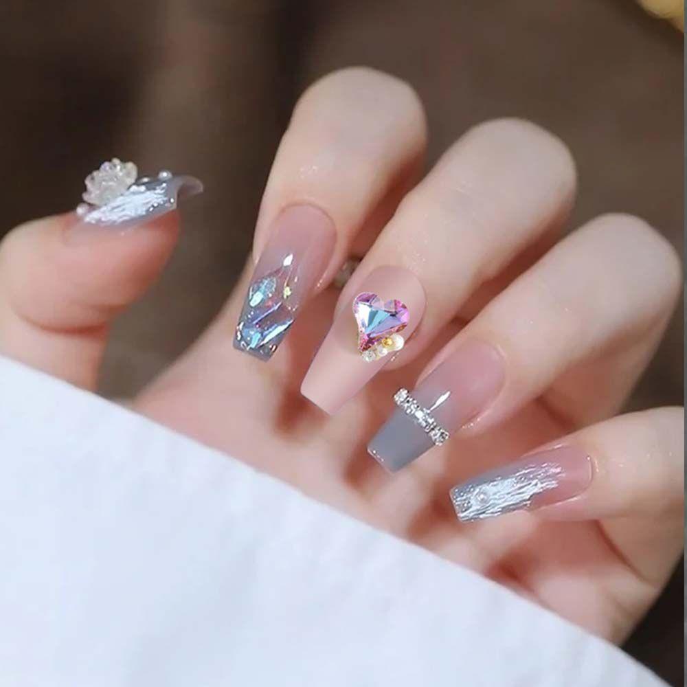 Mxbeauty Jantung Bengkok Kuku Berlian Imitasi Mewah DIY 3D Pesona Kuku Manikur Nail Art Ornamen Menunjuk Bawah Zirkon Kuku Bor